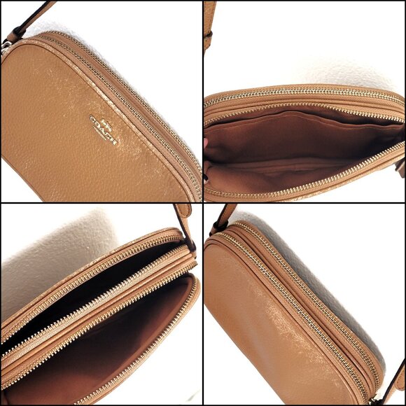 COACH Small Tan Leather Crossbody Bag Two Zip Compartments Adjustable Strap - Picture 6 of 6